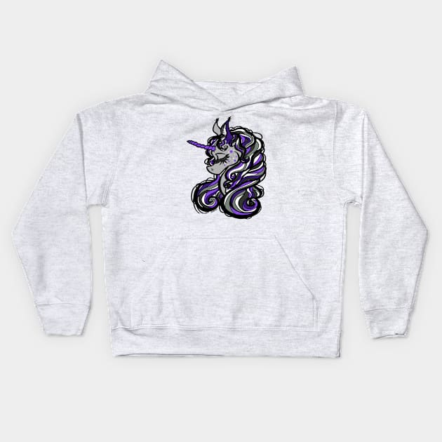 Smoky Purple Unicorn Kids Hoodie by Jan Grackle